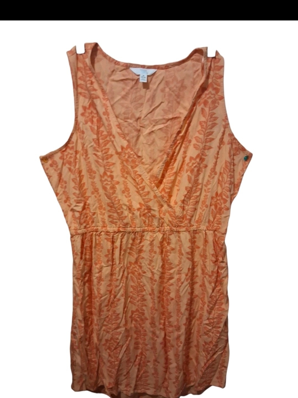 Time and Tru Women's Medium Orange Coral Floral Sleeveless Faux Wrap Dress